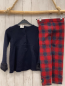 Preview: 2tlg Janie et Jack  Pullover + Jeggings  Gr. 116  blau rot bunt karierte Schleife + rot blau grün weiß kariert 