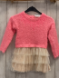 Preview: Billieblush  Kleid  Gr. 86  rosa Strickoberteil mit pink Pailetten goldener glänzender Rock beige Tüllrüschenüberrock