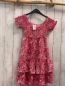 Preview: Mayoral  Kleid  Gr. 140  pink pflaum rosa weiße Blumen gesmokes Obertil silber Glitzerstriche 