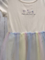 Preview:   Kleid  Gr. 122/128  creme Rippen Stickerei auf dem Oberteil bunt gestreifter Tüllrock mit silber Glitzerpunkten + -sterne 