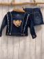 Preview: 2tlg Monnalisa  Jacke + Shorts  Gr. 110  blau Jeans Sterne abtrennbarer Teddybund Pailettenmausekopf auf der Rückseite der Jacke und der Vorderseite der Shorts