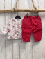 Preview: 2tlg Sergent Major  Bluse + Hose  Gr. 68  weiß Blumen + rot gefüttert 