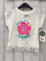 Preview: neu  T-Shirt  Gr. 98  weiß pink Pailettenblume türkis Schrift Fransensaum 