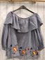 Preview: Zara  Bluse  Gr. 158/164   schwarz weiß kariert großer Kragen gestickte Blumen 