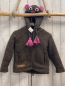 Preview: Sternstunde Wolljacke Gr. 110  braun 100 % Wolle rosa Bommel
