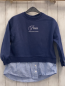 Preview: Zara  Longpulli  Gr. 122  blau weiße Schrift + hellblau weiß gestreifter Blusensau 