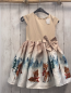 Preview: H&M  Kleid  Gr. 122/128  beige Oberteil große Schleife weiß beige Rock mit Rehen Tannenbäumen Häuser Unterrock