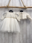 Preview: 2tlg Gala Strickjacke + Kleid  Gr. 74  weiß Spitze goldenes Glitzerband Tüllrock