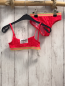 Preview: 2tlg  Bikini  Gr. 104  rot weiße Punkte hellrot hellgrüner Streifenbund mit Glitzer 