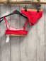 Preview: 2tlg  Bikini  Gr. 104  rot weiße Punkte hellrot hellgrüner Streifenbund mit Glitzer 