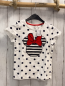 Preview:   T-Shirt Gr. 122  weiß schwarze Punkte Minnie Mouse Kopf mit roter Schleife