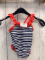 Preview: H&M Badeanzug Gr. 62  blau weiß gestreift rote Ärmel Blumen