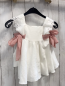 Preview: Copo Kleid Gr. 92  weiß Ärmel mit Lochmuster rosa Gürtelband 