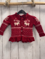 Preview: Ralph Lauren  Strickjacke  Gr. 80  rot weißes Muster mit Hirschen Rüschensaum mit Lochmuster 