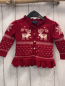 Preview: Ralph Lauren  Strickjacke  Gr. 80  rot weißes Muster mit Hirschen Rüschensaum mit Lochmuster