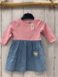 Preview: Steiff  Kleid  Gr. 68  rosa weiß gestreiftes Oberteil Jeansrock mit Bärenkopf 