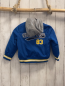 Preview:   Jacke Gr. 98  marineblau Schrift graue Kapuze blau gelb weißer Streifenbund 
