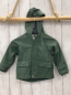 Preview:   Regenjacke  Gr. 80  kiwi gummiert Kapuze blau weiß gestreiftes Futter 