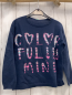 Preview: Benetton  Pullover  Gr. 116  blau Feinstrick + pink blaue Schrift mit transparenten Pailetten 