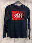 Preview: Jack & Jones Langarmshirt  Gr. 164  schwarz rote Streifen weiße Schrift 