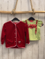 Preview: 2tlg Bondi  Fleecejacke + T-Shirt  Gr. 80  rot rosa Bund + hellgrün weiße Punkte Latz 