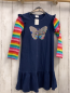 Preview:   Kleid  Gr. 128  blau bunter Pailettenschmetterlinge bunt gestreifte Ärmel 