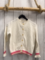 Preview: Garcia Strickjacke Gr. 92  weiß Lochmuster rosa Streifen am Bund