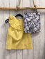 Preview: 2tlg Max Studio  T-Shirt + Shorts  Gr. 110  gelb Rüschenkragen mit Lochstickerei + grau weiß gelbe Blumen 