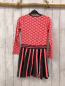 Preview: Lofts  Kleid  Gr. 122/128  neonrot graues Muster + graue Streifen schwarze Steine im Gürtelbereich