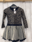 Preview: Lofft  Kleid Gr. 116  blaues Oberteil mit goldenen Punkten transparenter Überrock mit goldenen Punkten 