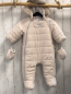 Preview: 2tlg Jacadi  Winteroverall mit Handschuhen  Gr. 74  beige Kapuze mit Fellbund gestreiftes Futter