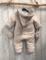 Preview: 2tlg Jacadi  Winteroverall mit Handschuhen  Gr. 74  beige Kapuze mit Fellbund gestreiftes Futter