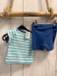 Preview: 2tlg H&M T-Shirt + Shorts  Gr. 50  hellblau weiße Streifen Krake + blau 