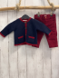 Preview: 2tlg Gocco Strickjacke + Hose  Gr. 68  blau rot + rot Kord 