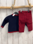 Preview: 2tlg Gocco  Strickjacke + Hose  Gr. 68  blau roter Bund + rot Kord