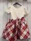 Preview: H&M  Kleid  Gr. 134/140  creme Oberteil + weiß creme rot schwarz karierter Rock + große Schleife 