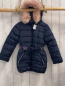 Preview: S´Oliver  Winterjacke  Gr. 116  blau Kapuze mit abtrennbrem Fellbund Gürtel mit rosa GLitzerschrift 
