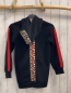 Preview: Guess  Longjacke  Gr. 152  schwarz Kapuze rotes Band mit Glitzer rote gestickte Schrift beige Band mit braun schwarzem leoprint mit roter Pailettenschrift 