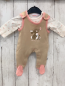 Preview: 2tlg Liegelind Langarmshirt + Strampler Gr. 50 weiß Blumen + beige rosa Bund