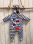 Preview: bluezoo Overall Gr. 68  grau blaue Streifen Dinos Fahrzeuge