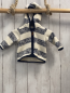 Preview: H&M Strickjacke  Gr. 56  blau hellgrau meliert + beige Streifen Kapuze mit Ohren 