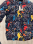 Preview: 2 tlg  Winterjacke + Handschuhe  Gr. 92  dunkelblau bunte Dinos Schrift Kapuze blaues Fleecefutter 