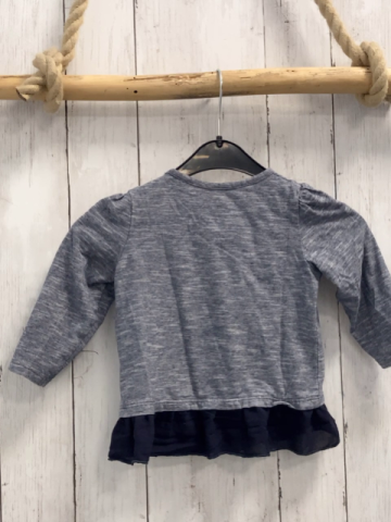   Langarmshirt  Gr. 80  grau hellgrau meliert blaue Pailettensterne blauer Saum 