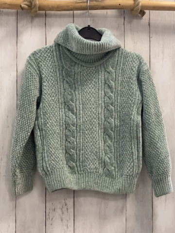   Pullover  Gr. 134  mint hellgrau meliert Strick Zöpfe Rolli 