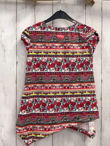 Desigual  T-Shirt  Gr. 146  bunte Streifen mit Blumen Karos schwarze Borte 