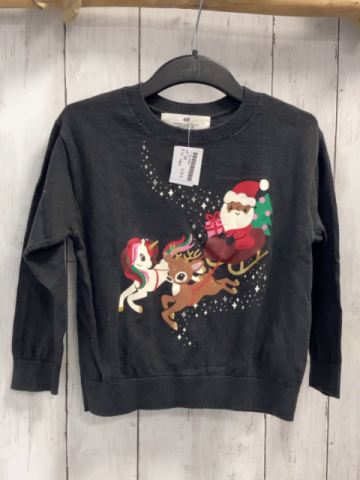 H&M  Pullover  Gr. 98  grau Strick Weihnachtsmann mit Schlitten 