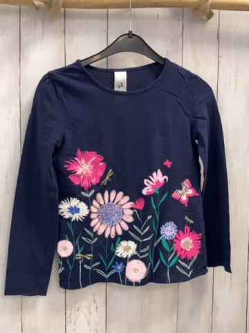   Langarmshirt Gr. 134  blau bunte Blumen mit golden Glitzer 