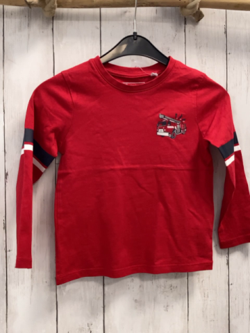   Langarmshirt Gr. 116  rot Feuewehrauto + blau weiße Streifen 