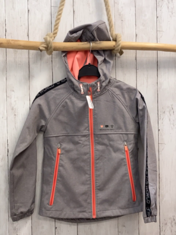 northville  Softshelljacke  Gr. 140  hellgrau Kapuze schwarzes Band mit weißer Schrift 