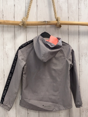northville  Softshelljacke  Gr. 140  hellgrau Kapuze schwarzes Band mit weißer Schrift 